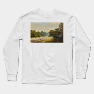 Stepping Stones, Bolton Abbey by John Atkinson Grimshaw Long Sleeve T-Shirt